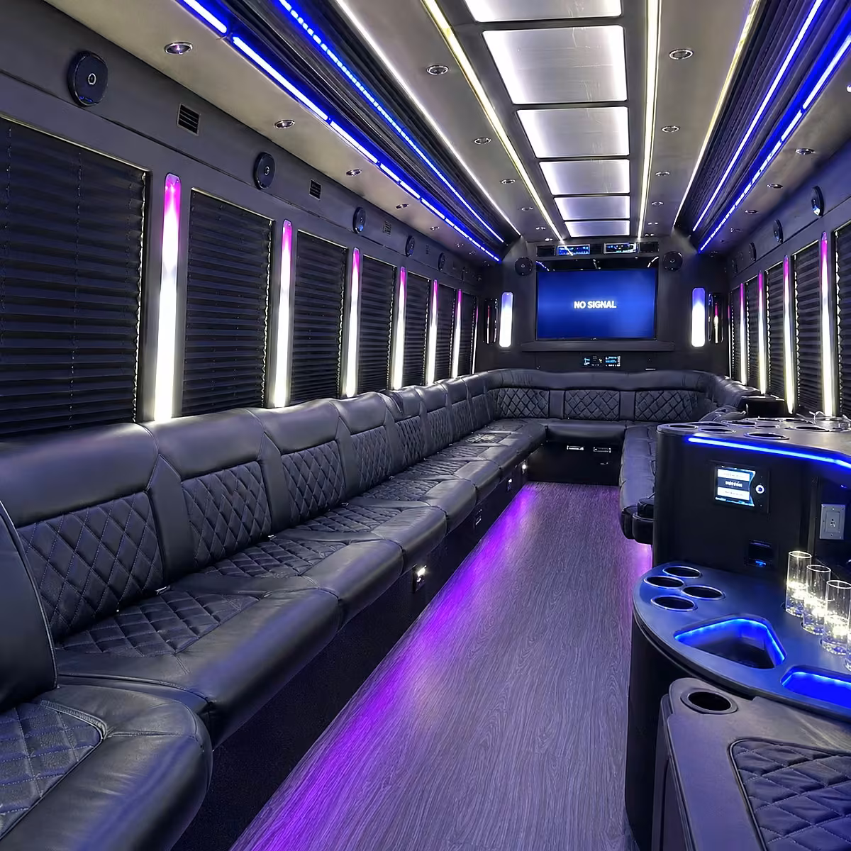 28 passenger party bus inside