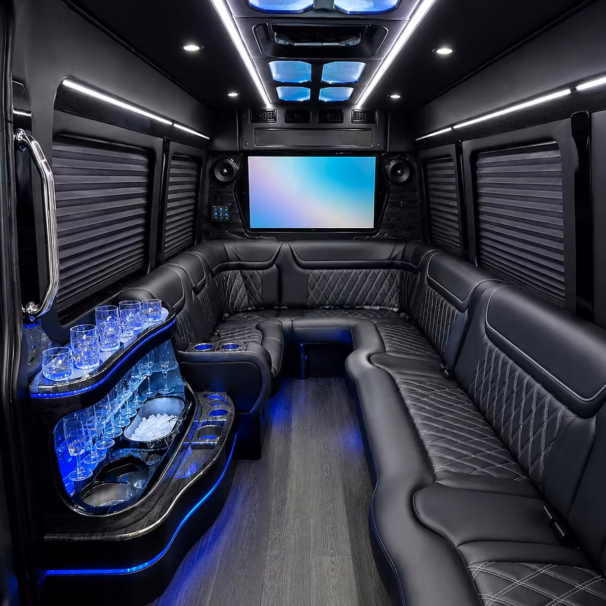 30 passenger party bus inside